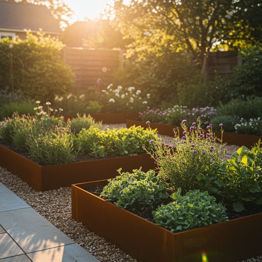 Corten steel garden edging used to define and border garden beds, creating neat, long-lasting edges and enhancing the overall landscape design.