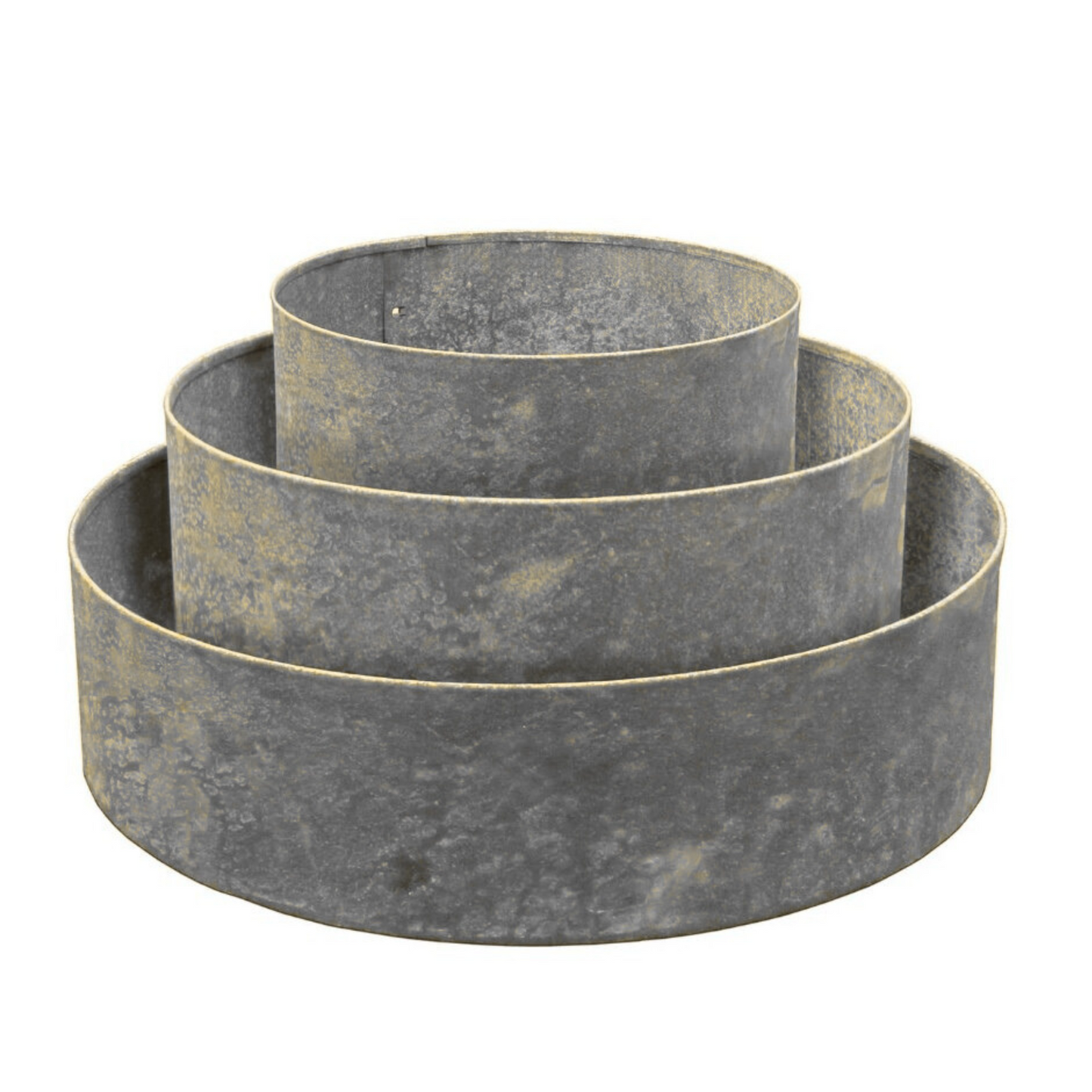 Galvanised Garden rings stacked inside each other
