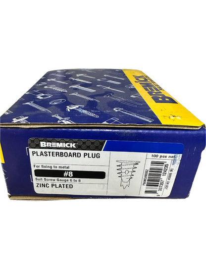 #8 Zinc Plasterboard Wall Plug to suit 6-8g Screws - Box of 100
