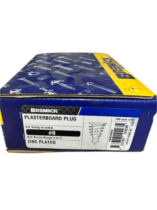 #8 Zinc Plasterboard Wall Plug to suit 6-8g Screws - Box of 100