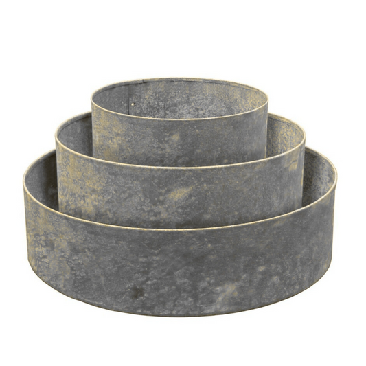 Galvanised Garden rings stacked inside each other